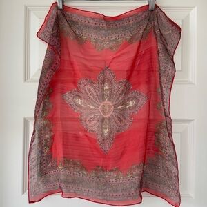 Vintage Scarf - Sheer Red Paisley Square Style and Vintage Condition.